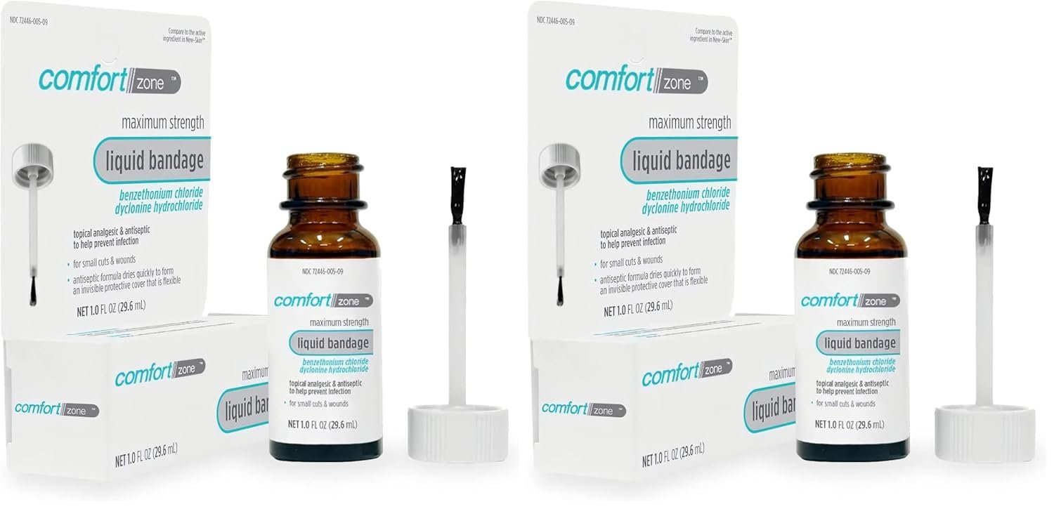 Comfort Zone Liquid Bandage Topical Analgesic and Antiseptic Protective Skin Barrier for Small Cuts and Wounds 1 Ounce 2 Pack - lunas-mystic-emporium.com Comfort Zone Liquid Bandage, Topical Analgesic and Antiseptic, Protective Skin Barrier for Small Cuts and Wounds, 1 Ounce (2 Pack)