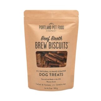CRAFTED BY HUMANS LOVED BY DOGS Portland Pet Food Company Beef Broth Brew Biscuit Dog Treats (1 Pack, 5 oz Bag) – All Natural, Human-Grade, USA-Sourced and Made
