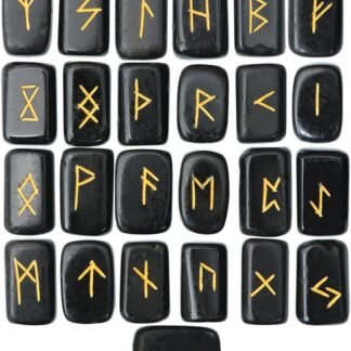 Crocon Black Agate Rectangle Shape Gemstone Runes with Elder Futhark Alphabet Engraved 25 pcs Rune Set Crystal Metaphysical Healing Chakra Reiki Runes Set with a Pouch Size:...