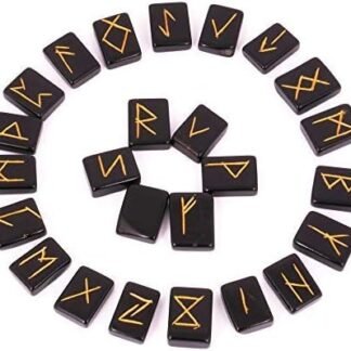 Crocon Black Obsidian Rune Stones Set Rectangle Shape Engraved with Elder futhark Crystal Runes Set, Reiki Healing runas for Chakra Balancing Stone for Beginners Guide & Pouch...