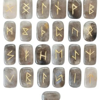 Crocon Smoky Quartz Rectangle Shape Gemstone Runes with Elder Futhark Alphabet Engraved 25 pcs Rune Set | Crystal Divination Metaphysical Healing Chakra Reiki Runes Set| with a...