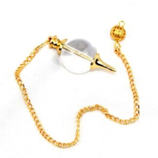 Crystal Pendulum - Jet Crystal Quartz Ball Pendulum for Divination - Dowsing Pendulum Necklace with Chain and Quartz Bead for Reiki Healing and Crystal Grid Meditation