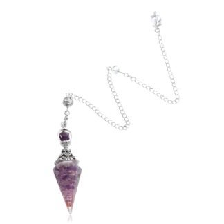 Crystal Pendulums Healing Spiritual Amethyst Quartz 6 Faceted Hexagonal Pointed Cone Resin Pendants Reiki Gemstone Chips Stones Witchcraft Energy Balancing Accessories...