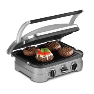 Cuisinart Griddler Indoor Grill, Panini Press, Sandwich Maker & More, 5-in-1 Grilling, Dishwasher-Safe Nonstick Cooking Plates, GR-4NNAS, Stainless Steel