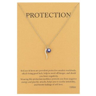 Dainty Blue Evil Eye Charm Horn Pendant Necklace for Womens Spiritual Protection Jewelry 14K Gold Plated - lunas-mystic-emporium.com Dainty Blue Evil Eye Charm Horn Pendant Necklace for Women's Spiritual Protection Jewelry 14K Gold Plated