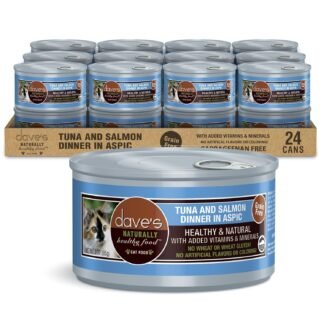 Dave's Pet Food Grain Free Wet Cat Food (Tuna & Salmon in Aspic), Naturally Healthy Canned, Added Vitamins & Minerals, Wheat & Gluten-Free, 3 oz (24 Pack)