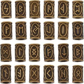 DICOSMETIC 24Pcs Rune Beads Alloy Column Spacer Beads Antique Bronze Elder Futhark Letter Beads Loose Tube Beads Tibetan Style Viking Hair Beard Beads for DIY Jewelry Making,...