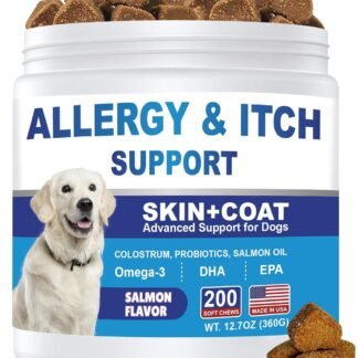 Dog Allergy Chews 200ct, Dog Allergy and Itching Skin Relief Bites Anti-Itch Skin & Coat Supplement Immune Support with Colostrum for Itchy Skin and Itchy Ears Licking Paws for...