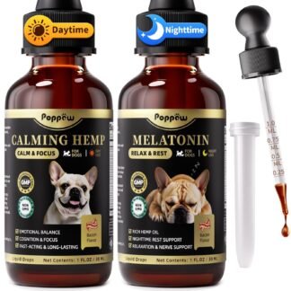 Dog Calming & Melatonin Drops, Day & Night Calm Support Set, Anxiety & Stress Support Calming Treat, Enhance Calmness & Sleep for Separation, Travel, Fireworks & Thunder, Bacon...