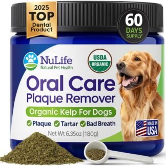 Dog Teeth Cleaning Powder, Dog Plaque and Tartar Remover, Bad Breath Treatment for Dogs with USDA Organic Sea Kelp Powder, Dog Dental Care Made Easy, for All Ages, 6oz