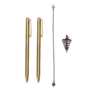 Dowsing Rods Set with Pendulum - 2 Retractable Copper Divining Rods & Crystal Pendulum on Chain