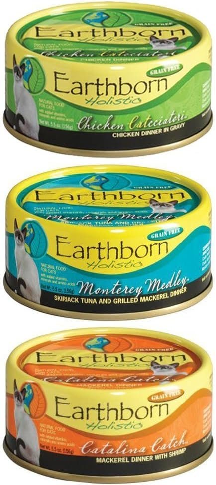 Earthborn Holistic Wet Cat Food Variety Pack - 3 Flavors Catalina Catch Chicken Catcciatori and Monterey Medley - 55 Ounces Each 12 Cans Total - lunas-mystic-emporium.com Earthborn Holistic Wet Cat Food Variety Pack - 3 Flavors (Catalina Catch, Chicken Catcciatori, and Monterey Medley) - 5.5 Ounces Each (12 Cans Total)