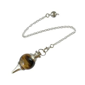 EDEN'S CALL Reiki Crystal Point Pendulum Tiger's Eye Stone Bead Pendant with Silvery Chain for Divination