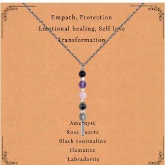 Empath Protection Healing Crystal Necklace Black Tourmaline Hematite Rose Quartz Amethyst Labradorite Necklace Spiritual Crystal Natural Stone Beaded Necklace Jewelry Gifts For...