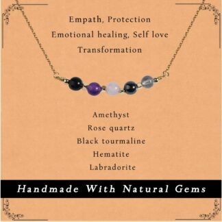 Empath Protection Healing Crystal Necklace Black Tourmaline Hematite Rose Quartz Amethyst Labradorite Necklace Spiritual Crystal Natural Stone Beaded Necklace Jewelry Gifts For...