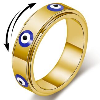 Evil Eye Fidget Ring for Women - 18K Gold Plated Stainless Steel Spinner Rings for Anxiety Relief, Ojo Turco Ring Luck Amulet, Turkish Faith Protection Stackable Jewelry Gift...