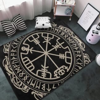 Fashion Soft Cozy Area Rug Indoor Thick Throw Rugs Carpets Floor Mats (Black Celtic Viking Design Magical Runic Compass Vegvisir in The Circle of Norse Runes and Dragons Tattoo...