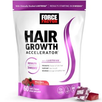 Force Factor Hair Growth Accelerator Soft Chews, Hair Growth Vitamins for Women and Men with Clinically Studied Lustriva and Biotin, Promotes Thicker, Fuller, Stronger Hair,...