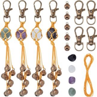 FREEBLOSS 4 Set Crystal Witch Bells Keychain Kit DIY Witch Wind Chimes for Protection Witchcraft Supplies for Beginners Witchy Decor Hanging Bell Keychain Ornament