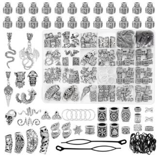 Fscwlmon 242PCS Vikings Hair Clips Jewelry for Women Men Norse Runes Tube Beads Loc Accessories Metal Braids Clip Cuffs for Dreadlock Viking Beard Hair Beads Bracelet Necklace...