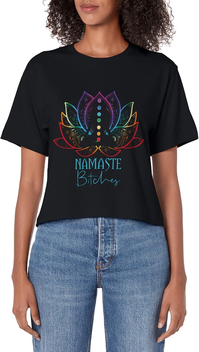 Funny Namaste Bitches Spiritual Sarcasm Zen Yoga Lover Gift Womens Crop Top - lunas-mystic-emporium.com Funny Namaste Bitches Spiritual Sarcasm Zen Yoga Lover Gift Women's Crop Top