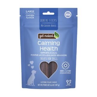 Get Naked Calming Dental Sticks for Dogs – Grain-Free Chicken Flavor, Anxiety Relief with Chamomile, Passion Flower, No CBD, Tartar Control, Gluten-Free – Large Sticks 6.6 oz Bag