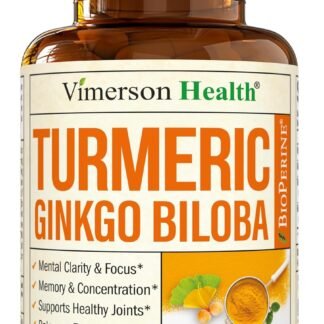 Ginkgo Biloba and Turmeric Curcumin Supplement with Black Pepper & Organic Tumeric – Natural Turmeric Supplement for Focus, Memory, Joint & Brain Health – 60 Vegan Ginko Biloba...