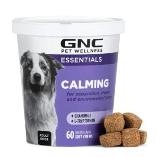 GNC Pets Essentials Calming Soft Chew Dog Supplements, Anxiety Relief Dog Calming Chews in Bacon Flavor for Adult Dogs & Puppies, Calm and Relaxation Treats for All Breeds, 60...