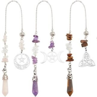 GOMAKERER 5 Pcs Natural Gemstones Pendulum, 5 Styles Crystal Dowsing Pendulum Reki Gemstone Chips Pendulum for Women Man Divination Wicca Meditation