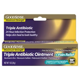 GoodSense Maximum Strength Triple Antibiotic Ointment plus Pain Relief - Soothes Painful Cuts, Scrapes and Burns, Prevents Infection, First Aid Antibiotic, External Analgesic, 1 oz