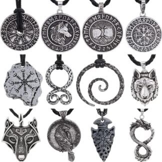 GuoShuang 12pcs nordic viking amulet Vegvisir Compass pendant necklace with gift bag
