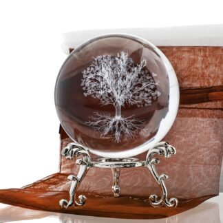 H&D HYALINE & DORA 60mm Tree of Life Crystal Ball with Stand Decorative Paperweight 3D Laser Engraved Glass Plant Life Tree Sphere Novelty Home Decor
