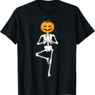 Halloween Pumpkin skeleton Yoga Zen Meditation Gift idea T-Shirt