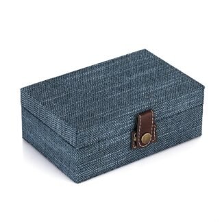Hipiwe Treasure Chest Jewelry Box - Wooden Decorative Box with Clasp Linen Covered Memento Case Box Rectangular Keepsake Box Photos Storage Organizer Home Decor,Blue