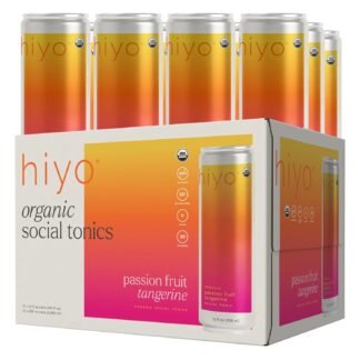 Hiyo Organic Social Tonic- Passion Fruit Tangerine, 12 Pack – N.A. Functional Seltzer, Sparkling Water Crafted with Organic Adaptogens, Nootropics, & Botanicals