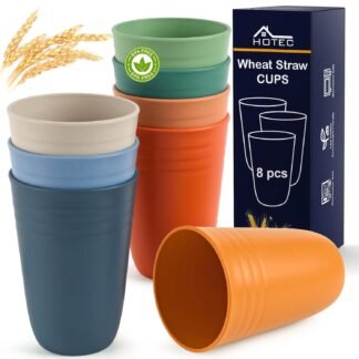 HOTEC 8-Pack 15oz Plastic Cups, BPA-Free Reusable Drinking Cup set, Unbreakable Tumblers, Dishwasher Safe Water Plastic Glasses, Multicolor