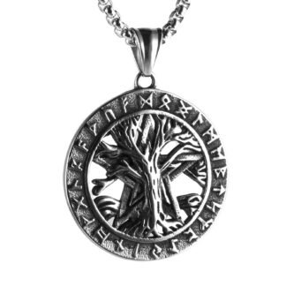 HZMAN Norse Viking Tree of Life Necklace for Men Women Retro Stainless Steel Yggdrasil Pendant Amulet Jewelry Gift for Men Women