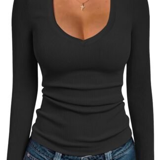 iGENJUN Women Long Sleeve V Neck Shirts for Women Business Casual Work Top Knit Slim Fit for Fall