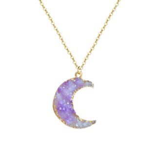 Imitation Natural Stone Purple Crescent Moon Necklace for Women Handmade Natural Gemstone Healing Stone Moon Necklace
