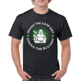 Inhale Good Shit Exhale Bullshit Men's T-Shirt Zen Buddha Smoking Funny Stoner Weed Cannabis 420 Marijuana THC Men's Tee