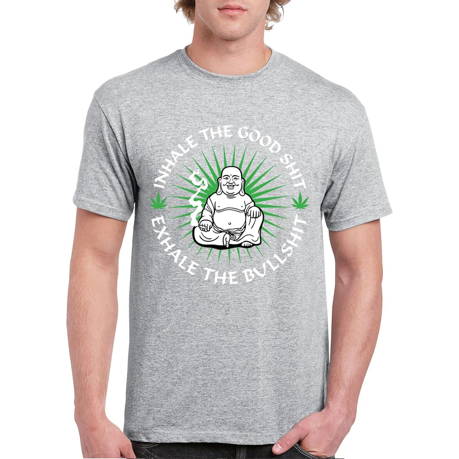 Inhale Good Shit Exhale Bullshit Mens T-Shirt Zen Buddha Smoking Funny Stoner Weed Cannabis 420 Marijuana THC Mens Tee - lunas-mystic-emporium.com Inhale Good Shit Exhale Bullshit Men's T-Shirt Zen Buddha Smoking Funny Stoner Weed Cannabis 420 Marijuana THC Men's Tee