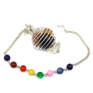 Jet International 7 Chakra Tumbled Cage Pendulum Healing Dowsing Crystal Point Gemstone Balancing Reiki Mind Peace Gift W/ Pouch Pagan Wicca Metaphysical Spiritual Age Psychic...