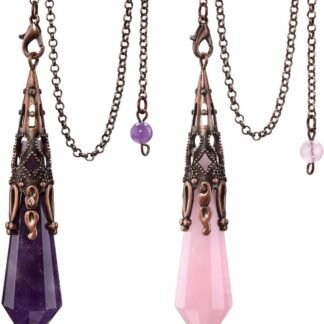 Jovivi 2pcs Natural Amethyst Rose Quartz Crystal 12 Facted Therapy Healing Dowsing Divination Pendulum - Reiki Charged Chakra Balancing Pendant with Chain