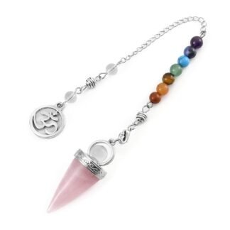 Jovivi Natural Rose Quartz Crystal Pendulums for Dowsing Divination 7 Chakra Round Beads Chain Pointed Cone Reiki Pendulum Pendant for Wicca Spiritual