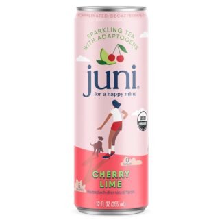 Juni Sparkling Adaptogen Drink with Ashwagandha, Lion’s Mane & Reishi Mushrooms | Green Tea for Focus, Zero Sugar, 5 Calories | Decaffeinated, Non Alcoholic Drinks - Cherry Lime...