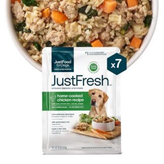 JustFoodForDogs JustFresh Wet Dog Food, Fresh Pet Meals and Toppers with No Preservatives, Resealable Package, Human Grade, Home-Cooked Chicken, 12 oz - 7 Pack