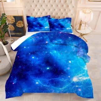 kxry Blue Galaxy Space Comforter Set Queen Size Outer Space Starry Sky Universe Bedding Sets for Girls Teens Kids Soft Microfiber Lightweight Comforter Set with 1 Comforter + 2...
