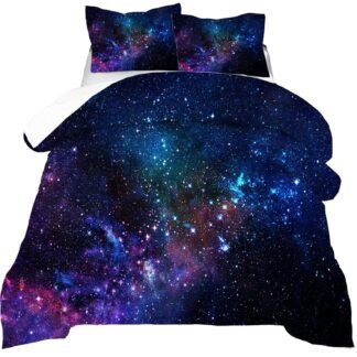 kxry Blue Purple 3D Galaxy Comforter Set Queen Size Outer Space Starry Sky Universe Bedding Sets for Girls Teens Kids 1 Comforter + 2 Pillow Cases