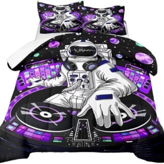 kxry Space Astronaut Galaxy Comforter Sets Queen Size Outer Space Themed Bedroom Decor Bedding Sets Black and Purple Bedding Quilt for Kids Teen Girls 1 Comforter+ 2 Pillowcases