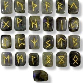 Labradorite Gemstone Rune Stones with Elder Futhark Alphabet Engraved 25 pcs Rune Set Crystal Divination Metaphysical Healing Chakra Reiki Runes Set